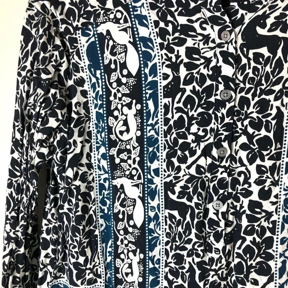 LOFT | Forest Animal Printed Half Button Blouse - Picture 6 of 6